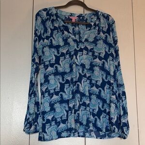 Lilly Pulitzer Navy Blue & Aqua Elephant Print Tunic